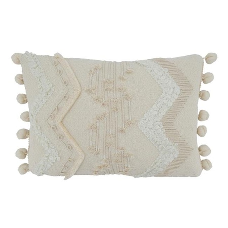 SARO 4435.I1218BC 12 X 18 In. Oblong Cord & Pom Pom Applique Throw Pillow Cover  Ivory